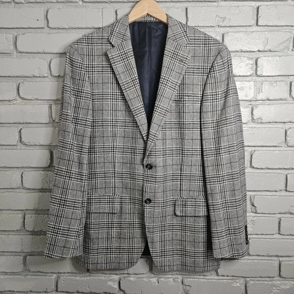 Faconnable Mens Blazer 42R Wool Cashmere Plaid Sport‎ Coat Suit Jacket